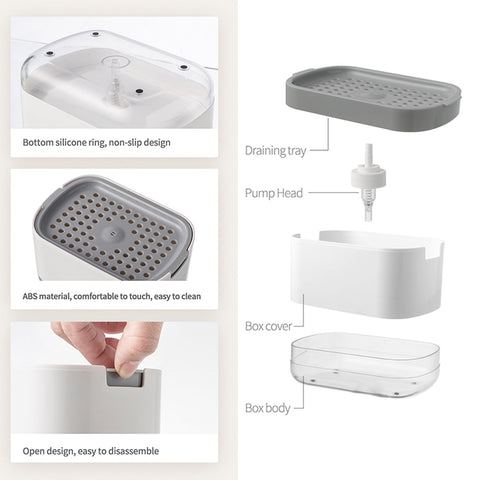 Dish Soap Dispenser, RUFCRIL 300ml Kitchen Soap Pump Dispenser with Sponge Included, White