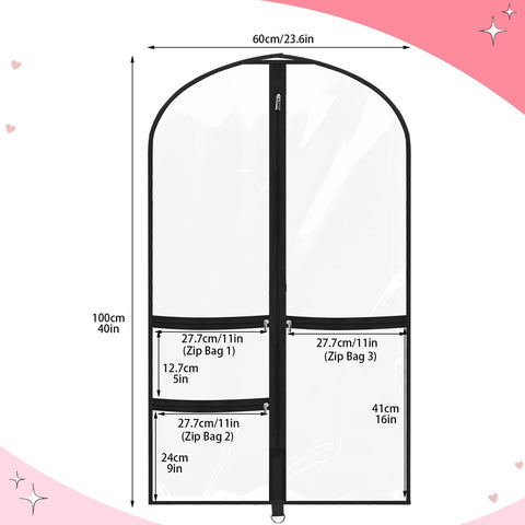 4 Pack Clear Dance Garment Bags 40" Dance Costume Bags with 3 Pockets,Black