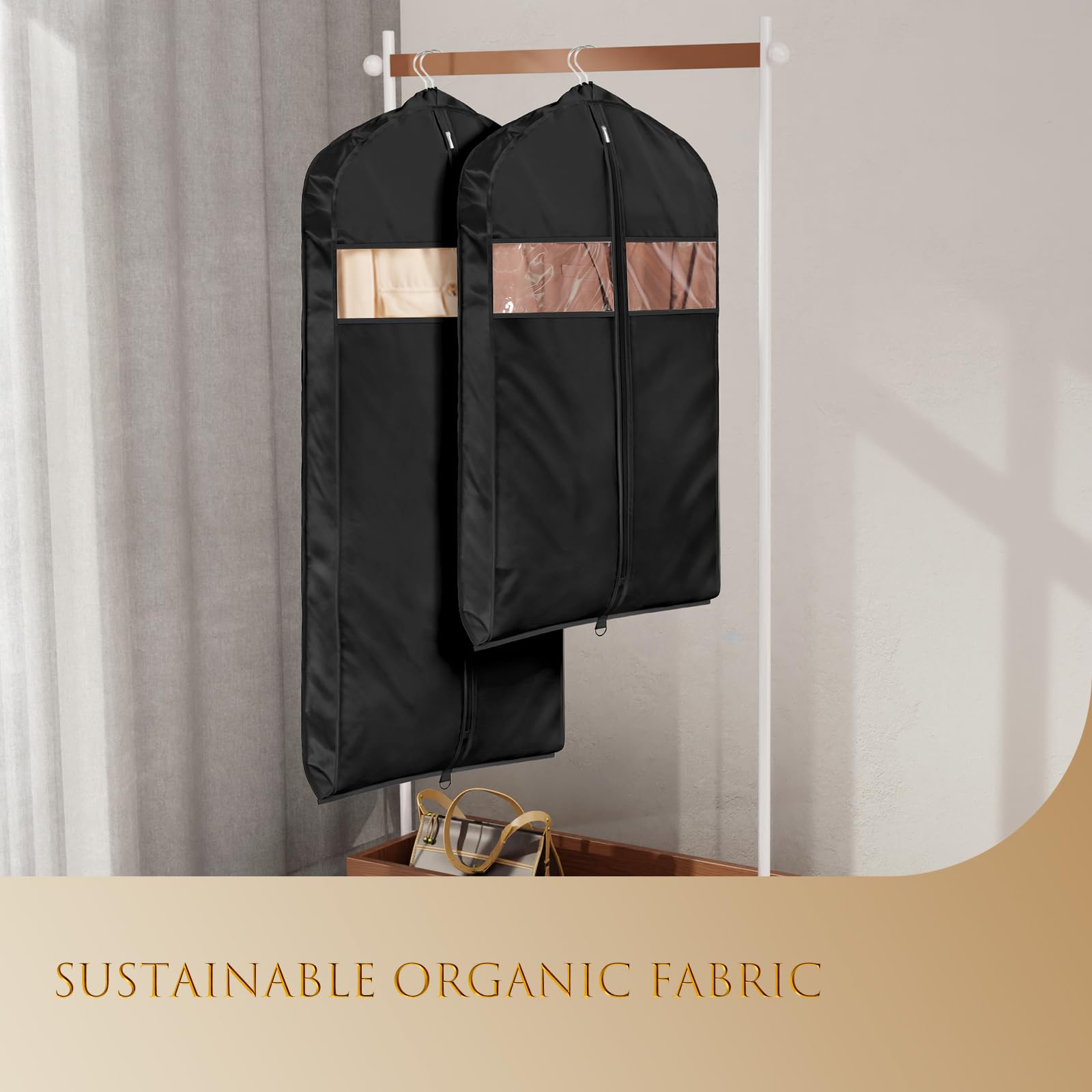Univivi Super Soft Satin Hanging Garment Bags 60in Dress Bags 2 Pack Black