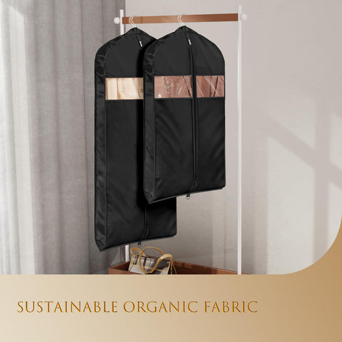 Univivi Super Soft Satin Hanging Garment Bags 60in Dress Bags 2 Pack Black