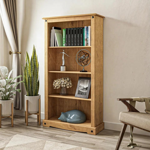 Mews Corona Bookcase Medium Solid Mexican Pine Wood with 3 Shelves - Rustic Farmhouse Style