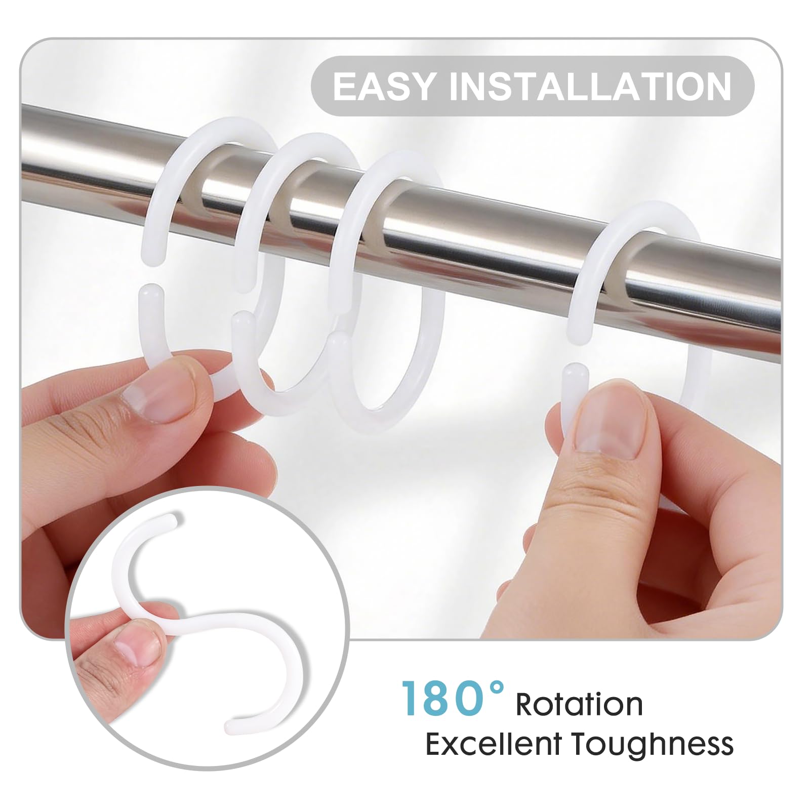shower curtain hooks white C shape plastic hooks for shower curtains(24 Pieces)