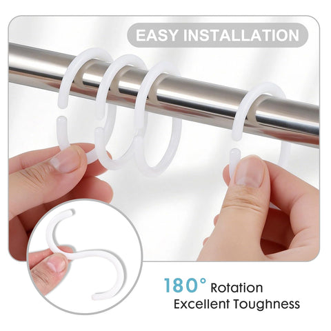 shower curtain hooks white C shape plastic hooks for shower curtains(24 Pieces)