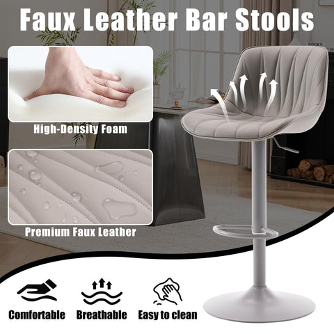 YOUNIKE Bar Stools Set of 2, Modern Upholstered Faux Leather Barstools with Back, Swivel Tall Adjustable Counter Height Bar Chairs, Entirely Gray