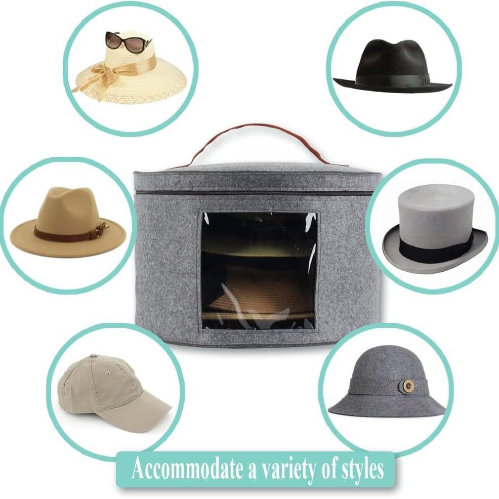 Hosoncovy Felt Large Hat Box Travel Bag Storage Bag,Foldable Hat Boxe with Lids, Multifunctional Closet Toys Organizer for Women and Men,Suitable for