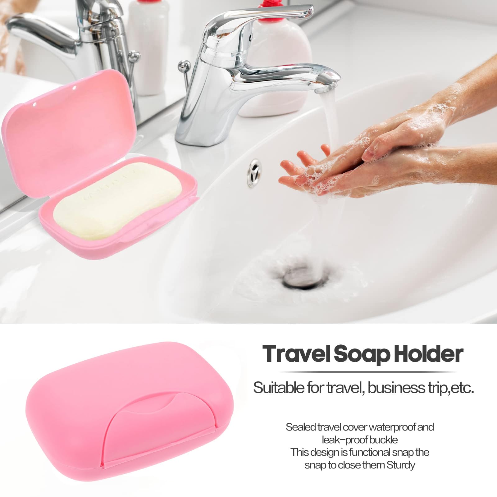 2 Pcs Soap Dish with Lid Waterproof and Leakproof Soap Box Sealed Soap Case for Shower Travel Hiking Bathroom School Gym and Camp (Pink+Blue)
