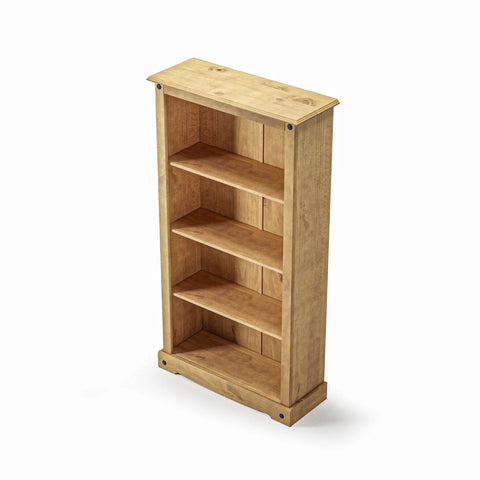 Mews Corona Bookcase Medium Solid Mexican Pine Wood with 3 Shelves - Rustic Farmhouse Style
