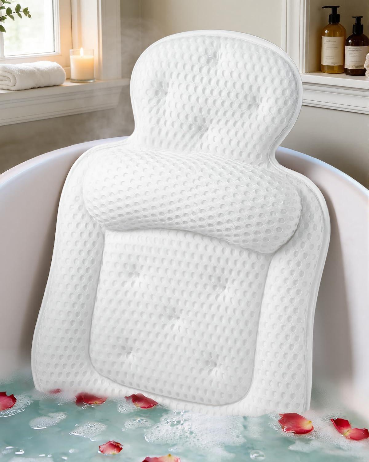 Bath Pillows for Tub, Comfortable Bathtub Cushion for Head and Neck with Soft 3D Mesh Fabric and 54 Non-Slip Suction Cups