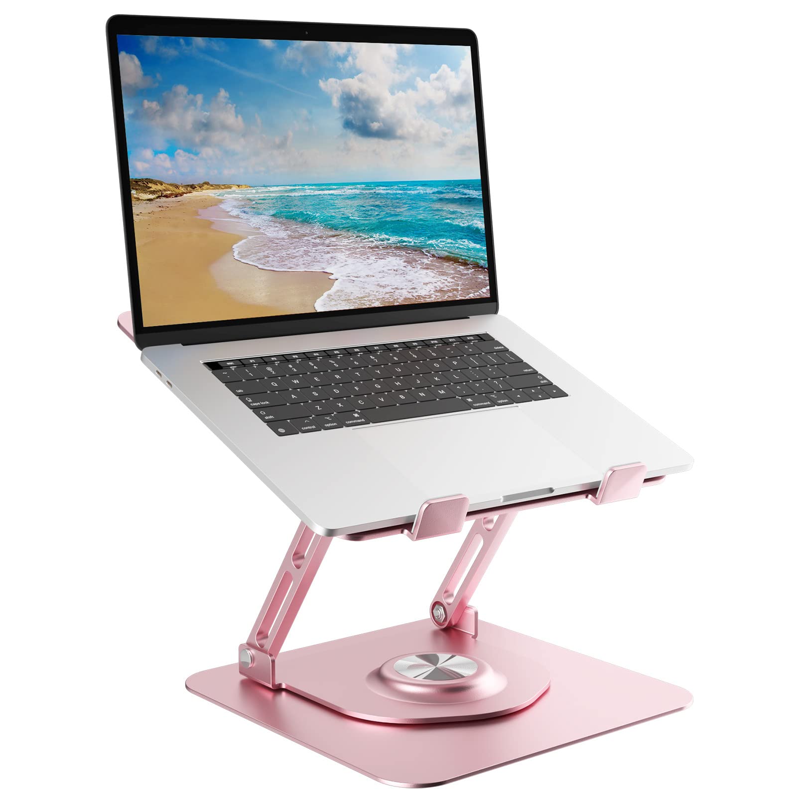Swivel Laptop Stand for Desk, Adjustable Height Aluminum Computer Stand with 360 Rotating Base, Foldable Ergonomic Riser
