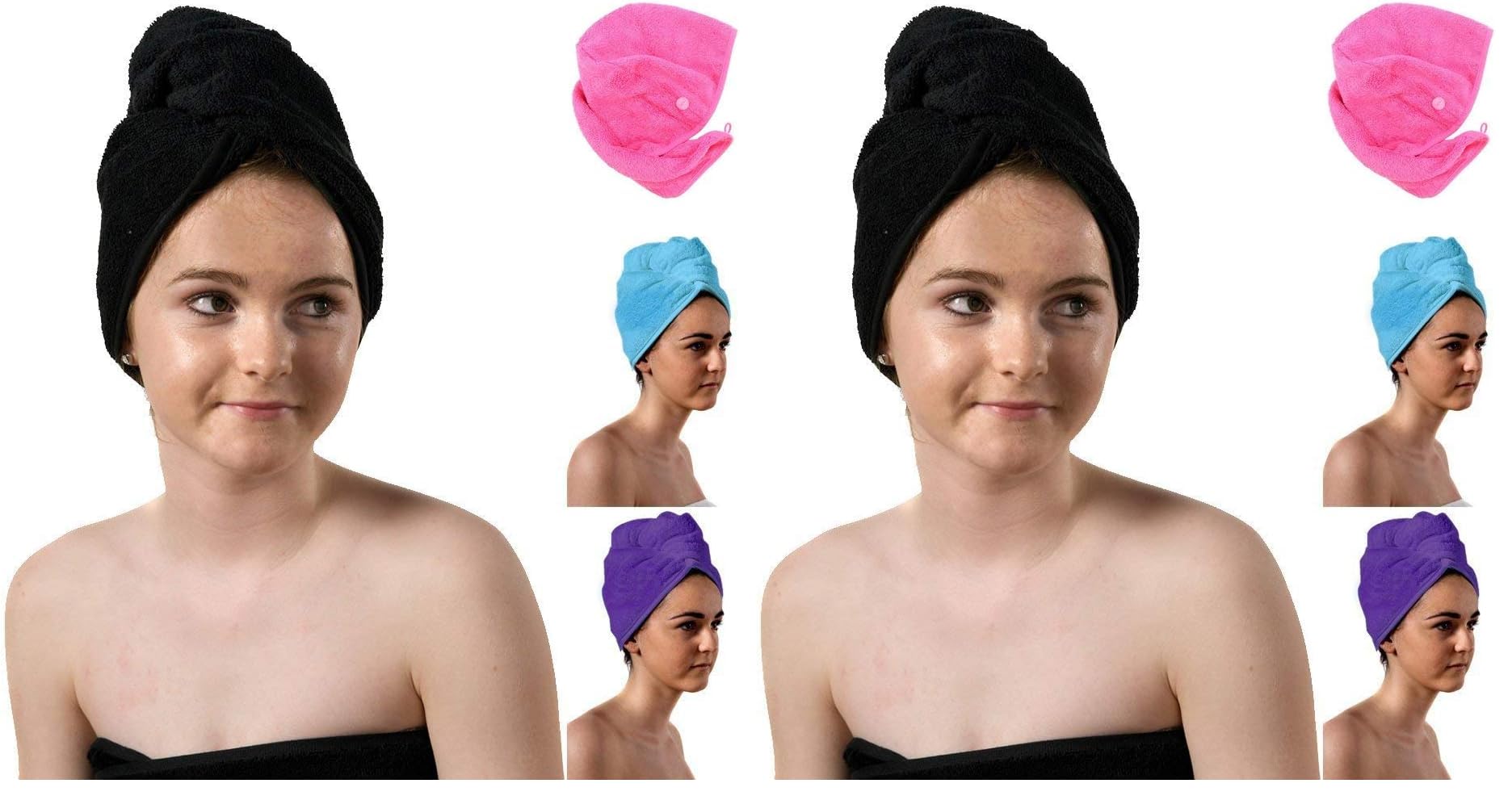 aztex Luxury Hair Turban Towel, Head Wrap Towel, Hair Drying Towel with Loop and Button Fastener, Luxury Absorbent and Lightweight Cotton