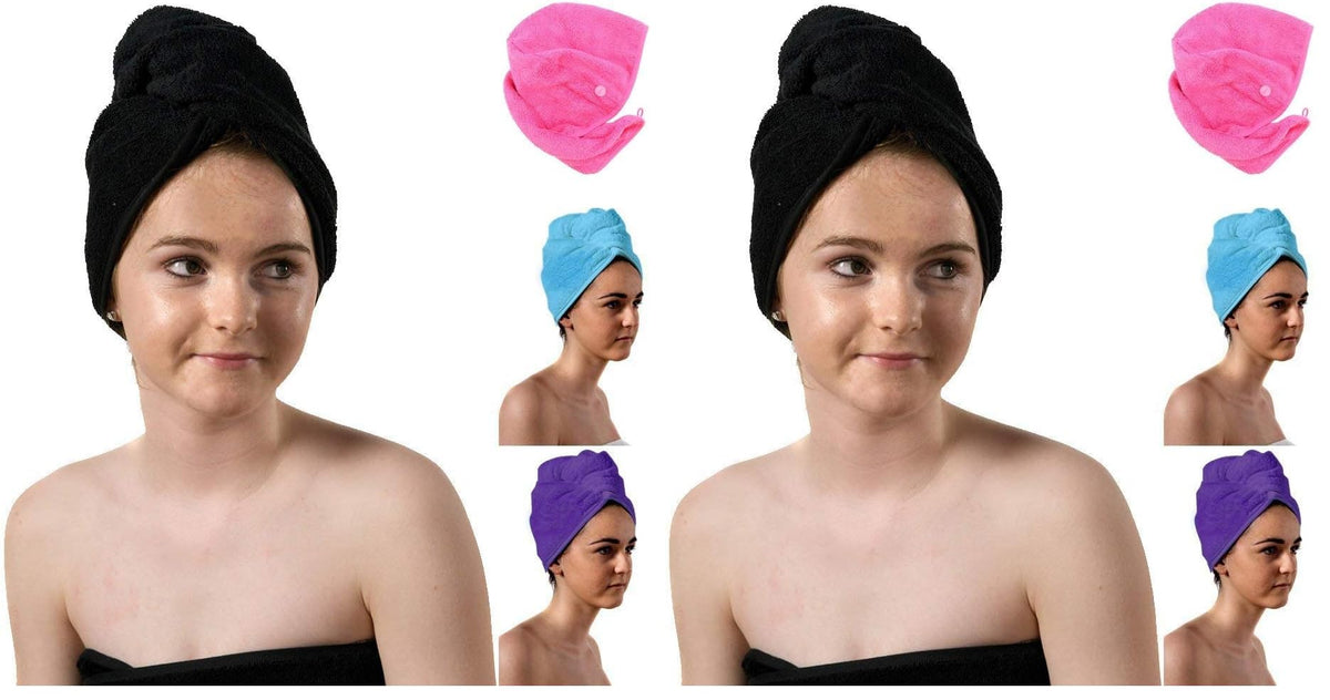 aztex Luxury Hair Turban Towel, Head Wrap Towel, Hair Drying Towel with Loop and Button Fastener, Luxury Absorbent and Lightweight Cotton