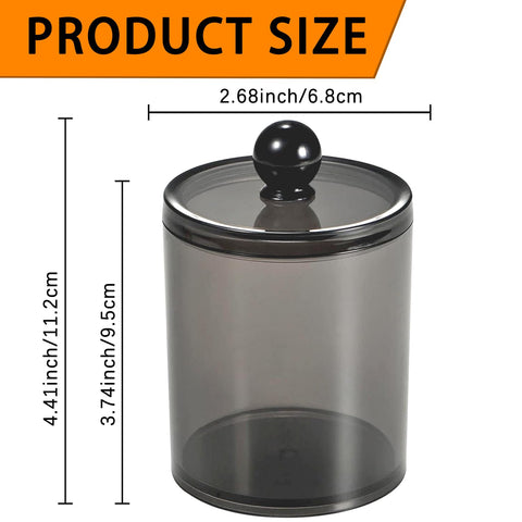 WUMUTI 3 PCS Cotton Bud Holder Cotton Pad Dispenser with Lids, 10 oz Clear Black Qtip Holder Bathroom Canisters Cosmetic Storage Jars for Cottons