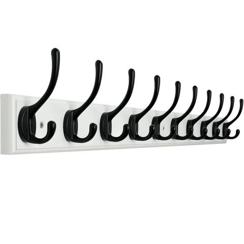 WEBI Coat Rack Wall Mounted,10 Hooks,97cm Long Wall Coat Hanger,Coat Hooks Wall Mounted for Hanging Coats,Clothes,Jacket,Black on White