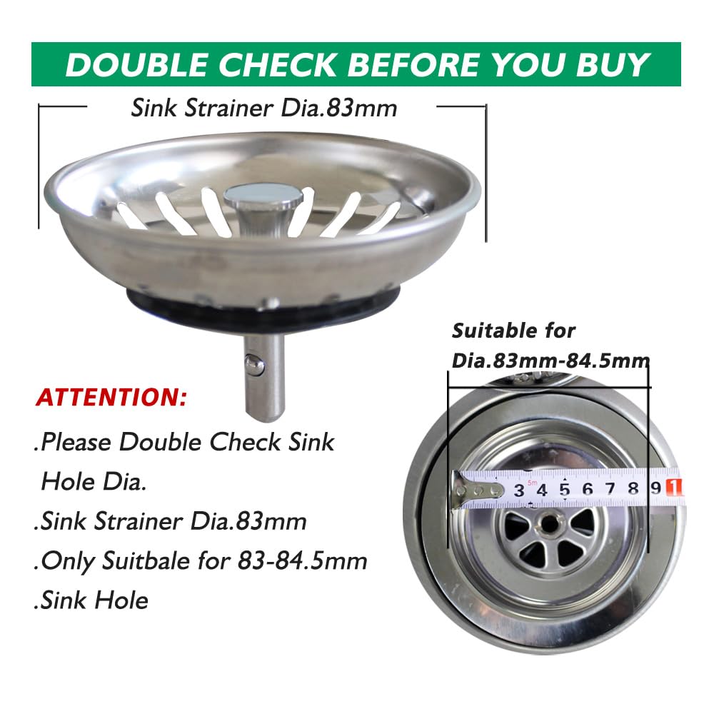 Talea Stainless Steel Kitchen Sink Drain Strainer, Waste Plug For Kitchen Sink, Uk Sink Hole Diameter 83mm
