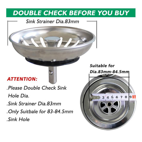 Talea Stainless Steel Kitchen Sink Drain Strainer, Waste Plug For Kitchen Sink, Uk Sink Hole Diameter 83mm