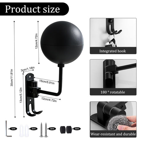 Griwuut 180° Motorcycle Helmet Rack Wall Mounted Rotatable Helmet Stand with 2 Hooks for Hard hat Handbag Coats Caps