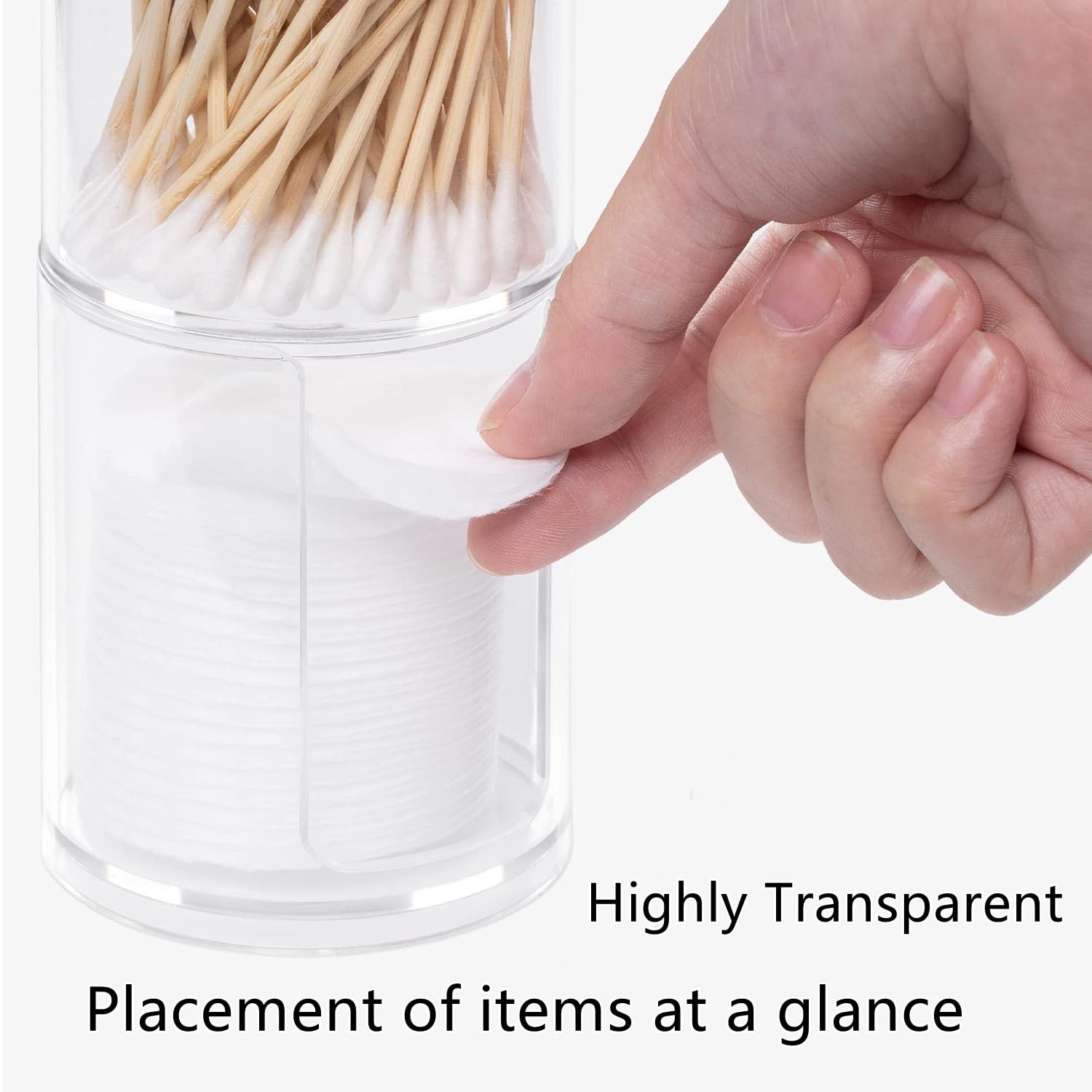 LZZEM 2PCS Cotton Pad Holder with Bamboo Lid, Cotton Bud Holder and Bathroom Organiser, Makeup Storage Containers for Cotton Pads, Cotton Buds