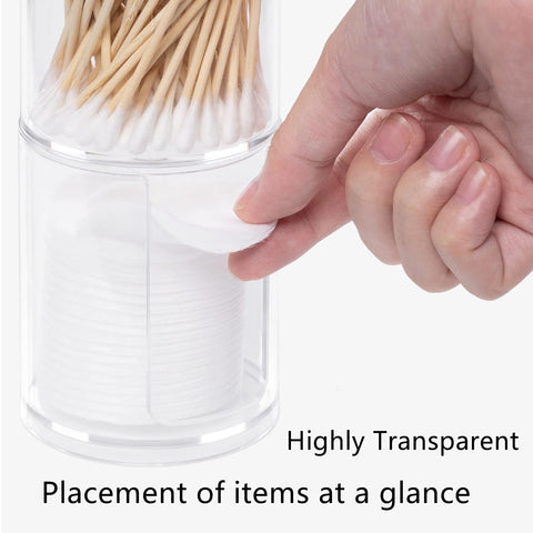 LZZEM 2PCS Cotton Pad Holder with Bamboo Lid, Cotton Bud Holder and Bathroom Organiser, Makeup Storage Containers for Cotton Pads, Cotton Buds