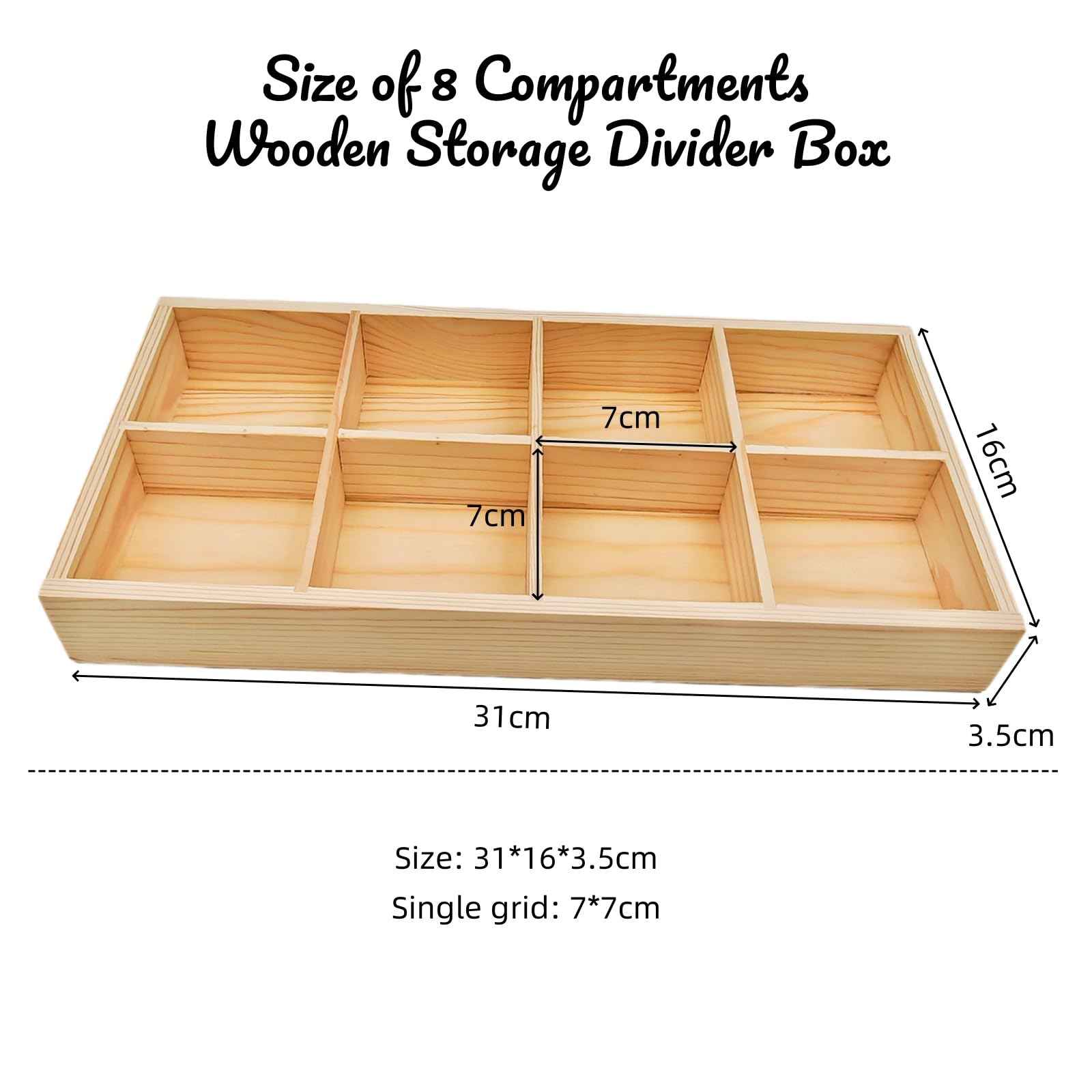 Anktily Unfinished Wooden Storage Divider Box, 8 Compartments Showcase Display Box, Socks Organizer, Underwear Storage Case