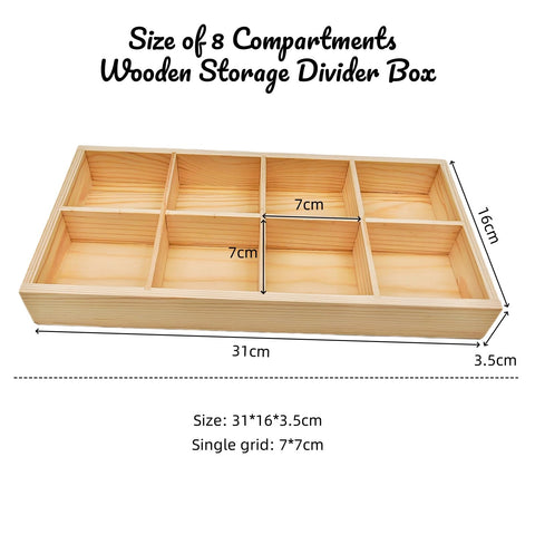 Anktily Unfinished Wooden Storage Divider Box, 8 Compartments Showcase Display Box, Socks Organizer, Underwear Storage Case