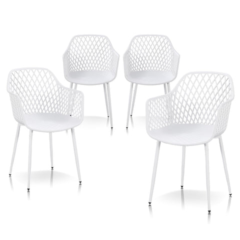 TAO ONE Dining Chairs with Arms, Modern Hollow Back Design Patio Dining Chairs, Living Room Plastic Armrest Side Chair