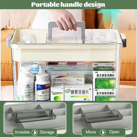 Bailonda Medicine storage, Medication Storage Box, 2-Layer Multi Grid Medicine Box, Large capacity,Household Medicine Cabinet for Home, Office, School