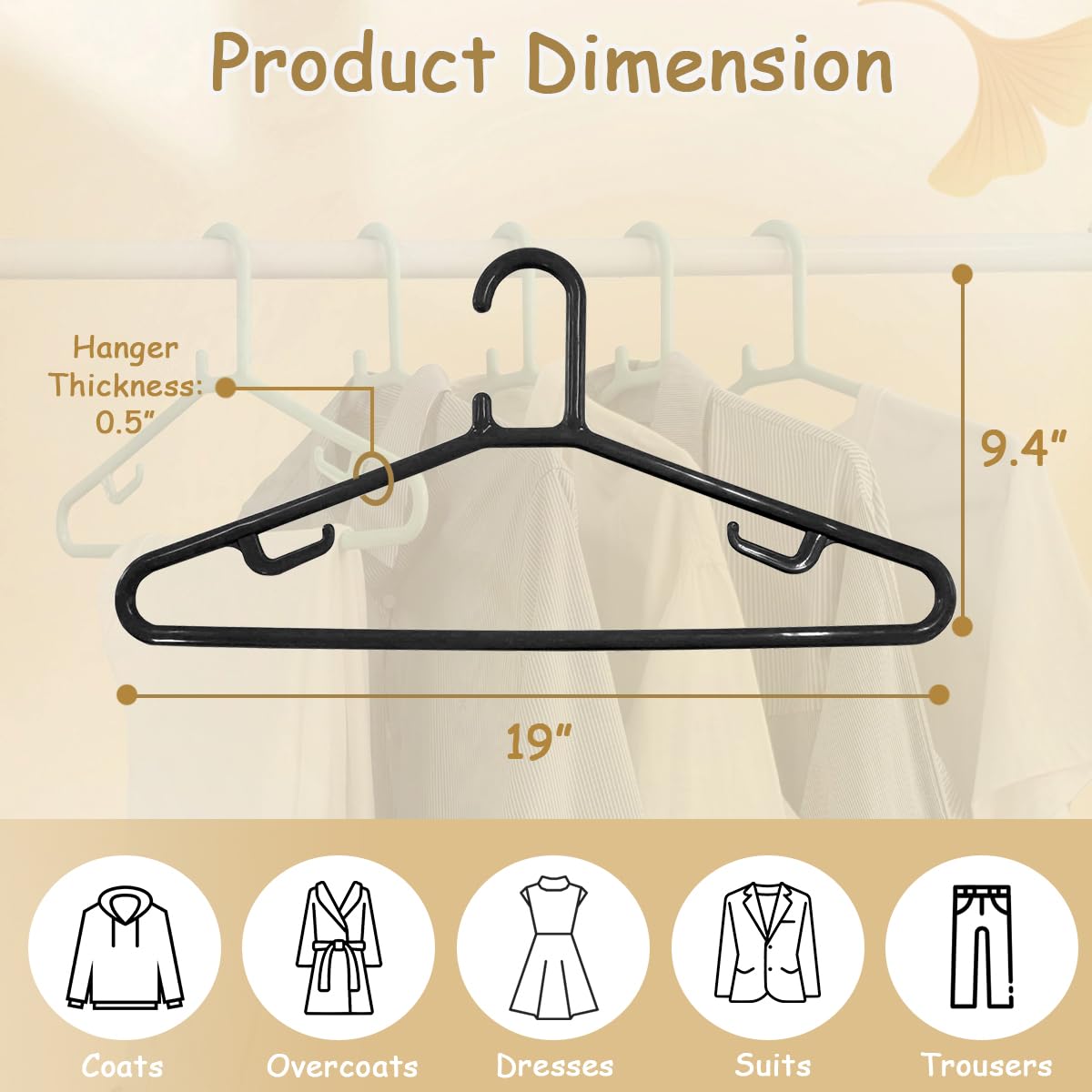 Urby Extra Wide Hangers for Plus Size Clothes, 19 Inch, Plastic, 20pk