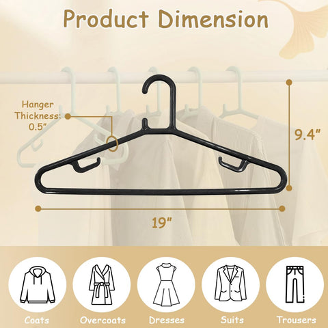 Urby Extra Wide Hangers for Plus Size Clothes, 19 Inch, Plastic, 20pk