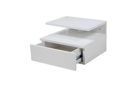 AC Design Furniture Fia Floating Nightstand in White, 1 piece, Wall Mounted Bedside Table with Drawer and a Shelf, Bedroom Furniture, H: 22,5 x W