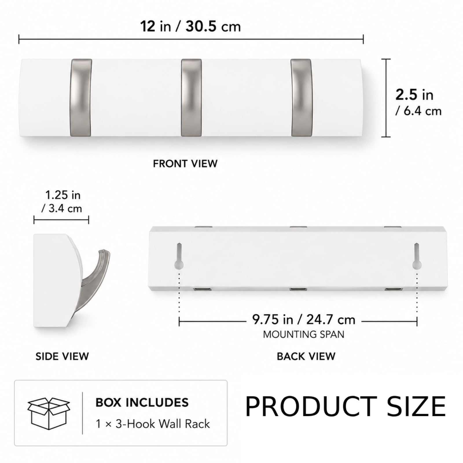 Terilamy Coat Hooks Wall Mounted, Self-Adhesive White Coat Hooks, Foldable Wall Hook with 3 Hooks, Space-Saving Coat Hanger