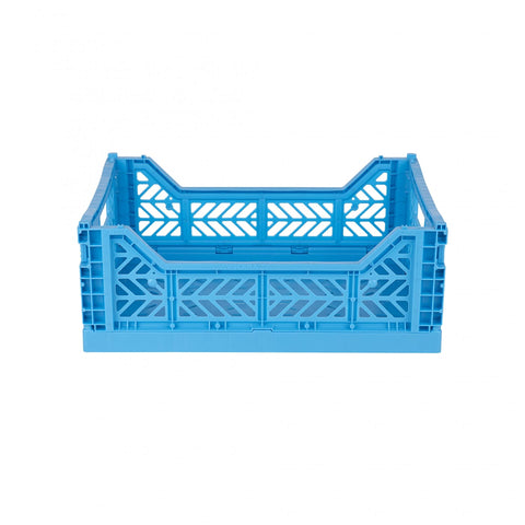 AYKASA Folding Crate, Sturdy Folding Box, Plastic, Stackable, Turquoise, Midi (40 x 30 x 14 cm)