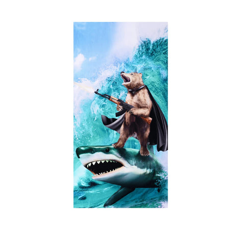 LIVILAN Funny Shark Bear Beach Towel, 30" x 60" Oversized Microfiber, Soft, Quick Dry, Sand Free, Ideal for Bath, Pool, Travel