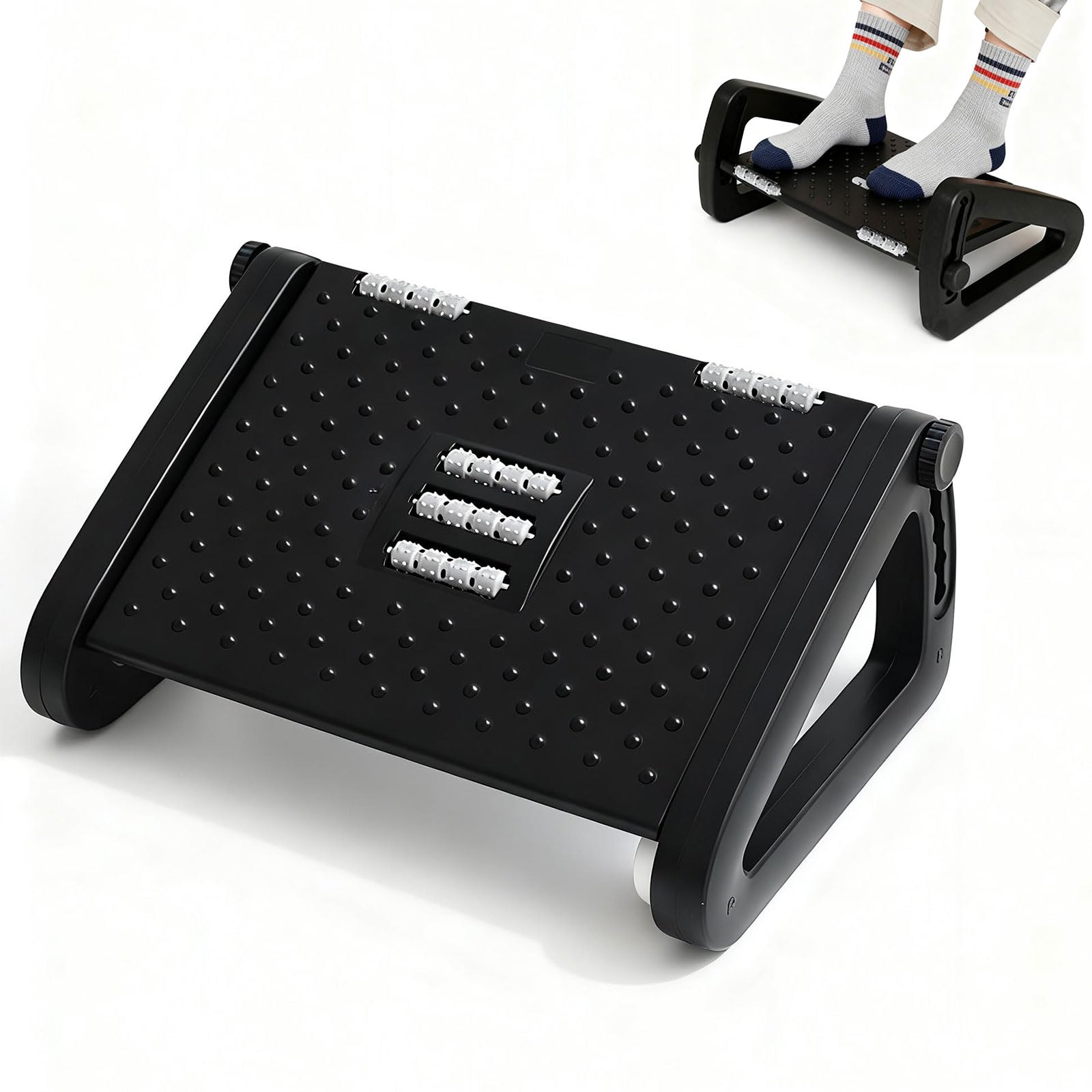 Foot Rest for Under Desk at Work, Ergonomic 6 Heights Adjustable Footrest with Massage Roller, Portable Under Desk Foot Stool for Home, Office ﻿