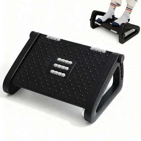 Foot Rest for Under Desk at Work, Ergonomic 6 Heights Adjustable Footrest with Massage Roller, Portable Under Desk Foot Stool for Home, Office ﻿