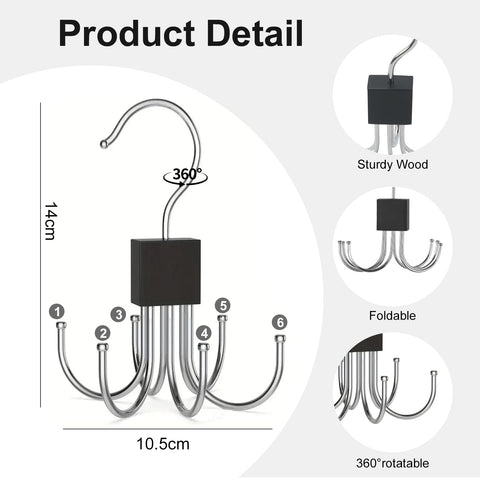 2Pcs Belt Hanger for Closet, Belt Hanger for Wardrobe, Rotatable Hanging Holder with 6 Hooks