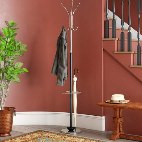 ASPECT CR40BK Oscar Free Standing Metal Coat Rack with Umbrella Base/Chrome and Black, 30x30x182 cm