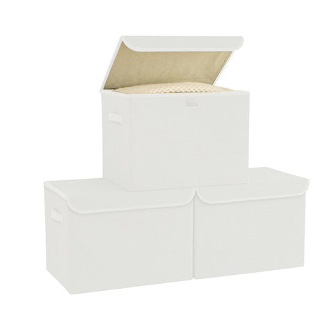 Bagnizer Medium Collapsible Storage Baskets Foldable with Lids 3PCS