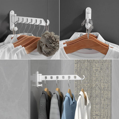 Lxoraziy Wall Mounted Clothes Hanger, Foldable Wall Clothes Airer, 180° Swivel Hanger, Wall Hook with Screw, for Laundry, Bathroom, Utility Room