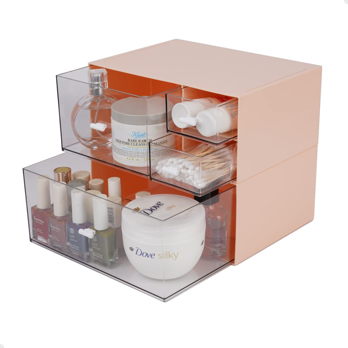 OSteed Desk Tidy Organiser with 4 Drawers, Desktop Storage Unit, Pink