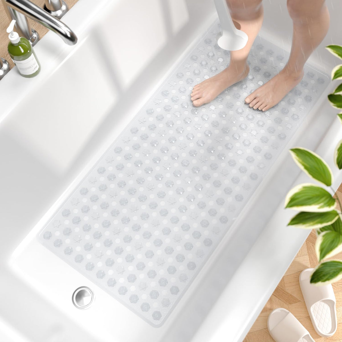 HITSLAM Bath Mat Non Slip Anti Mould, 89 x 40 cm Long Non Slip Shower Mat for Inside Shower