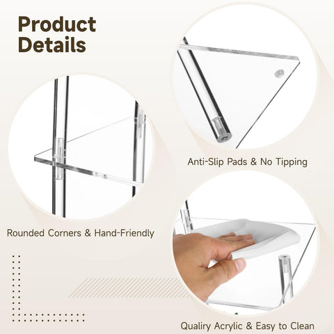 3-Tier Clear Acrylic Desktop Bookshelf, Modern Table Top Shelf Organizer with Silicone Pads, Easy to Assemble