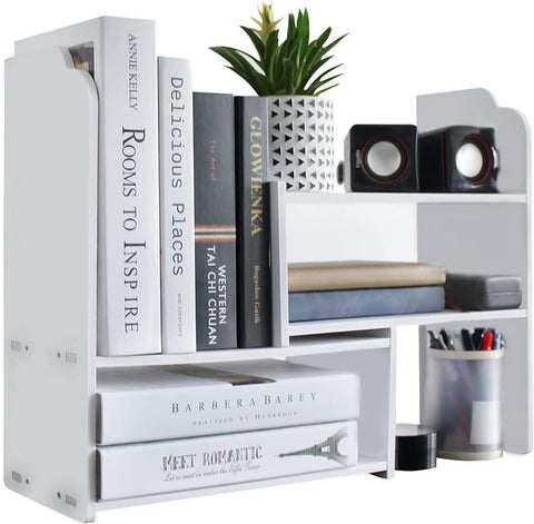 DoToGo Desk Shelf Organizer, Deskop Bookshelf for Small Space Adjustable Expendable for Office, Home, Kitchen (white-wlk)