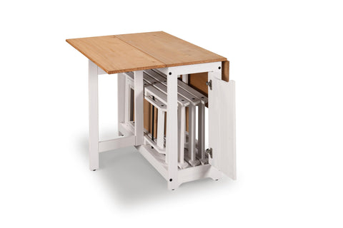 Mews Corona Butterfly Santos Dining Set White 4 Seat Folding Drop Leaf Table with Chairs Solid Mexican Pine