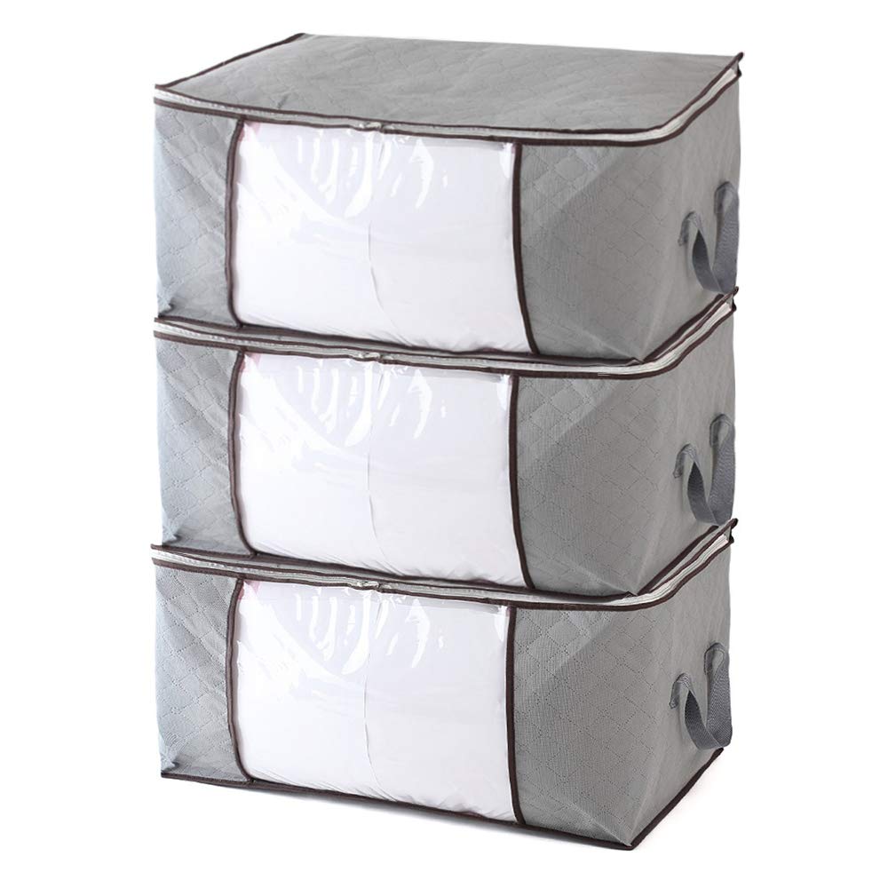 VLikeze Foldable Storage Bags, 84L Waterproof Anti-Mold Moisture Proof Large Capacity Thick Nonwoven Clothing Storage Bags for Comforters, Blankets