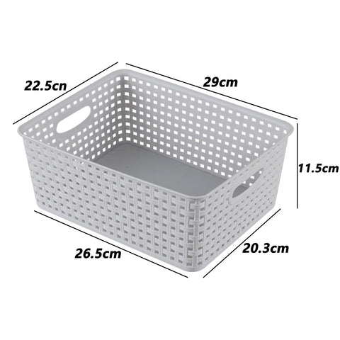 Yuright 4 Pack Plastic Woven Storage Baskets for Desktop Shelf, Light Gray