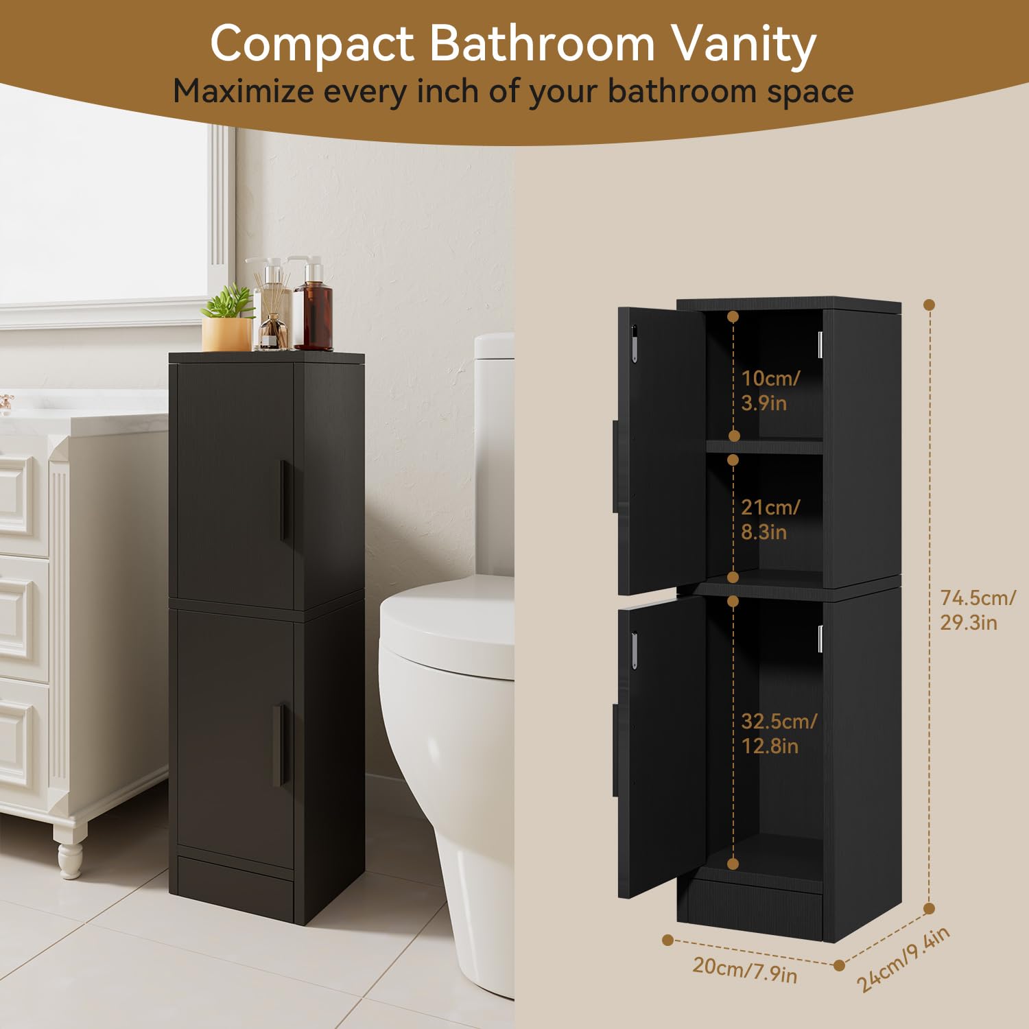 IBUYKE Small Bathroom Storage Cabinet, Narrow Floor Corner Cabinet WBS002B