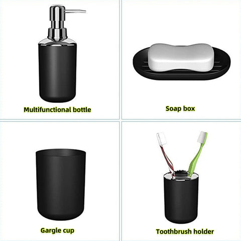 Hosoncovy 4 Pieces Bathroom Accessory Set with Soap Dispenser, Bathroom Cup, Soap Dish ，Toothbrush and Toothpaste Holder (Black)