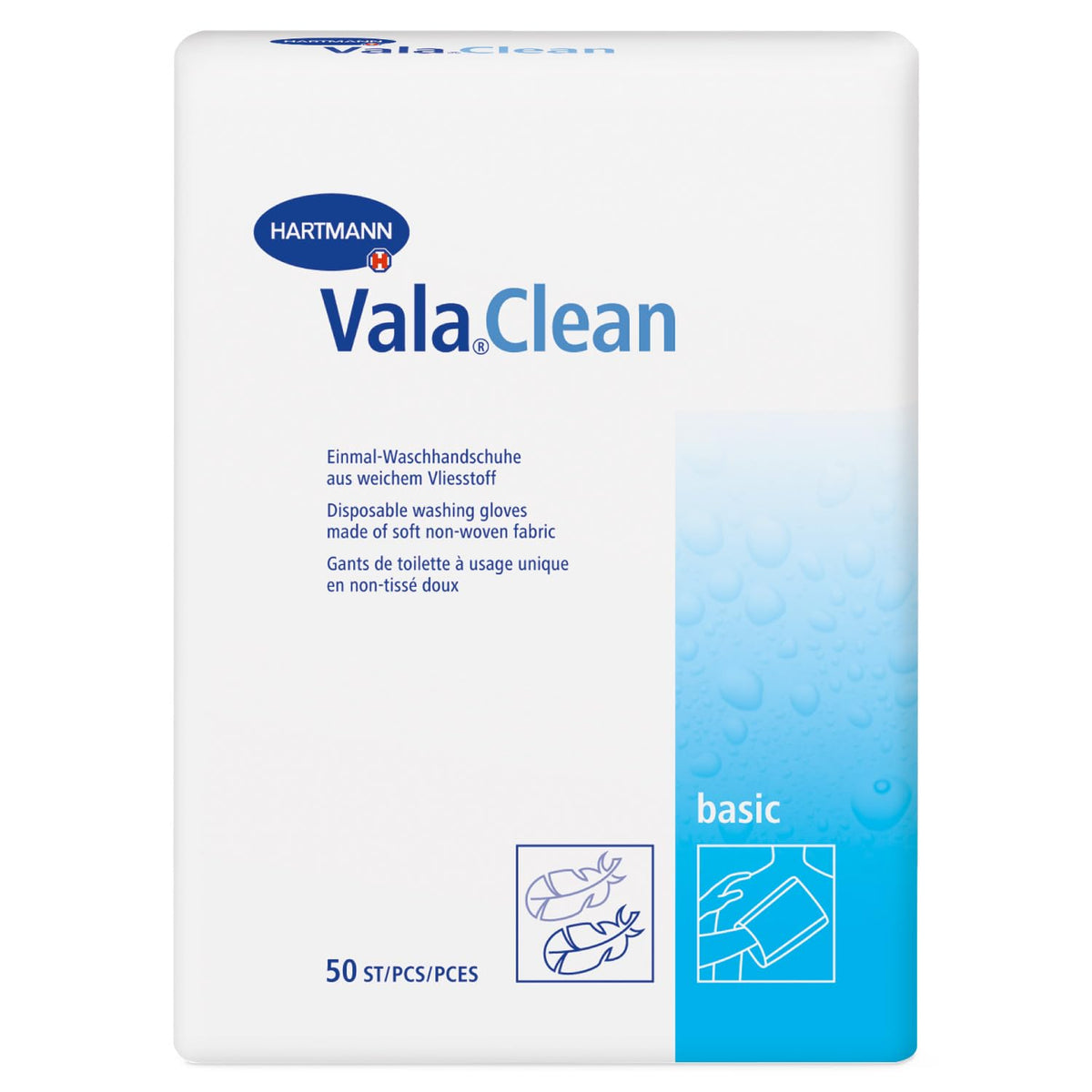Hartmann Valaclean Set of 50 Soft Wash Mitts, Non-Woven, 15 x 23 cm