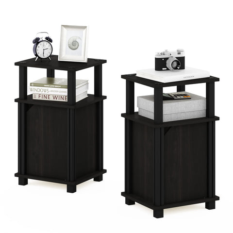 Furinno JUST Side Table Set of 2, 3-Tier End Table with Door Cabinet, Night Stand, Bedside Table with Open Shelf, for Living Room, Bedroom, Espresso