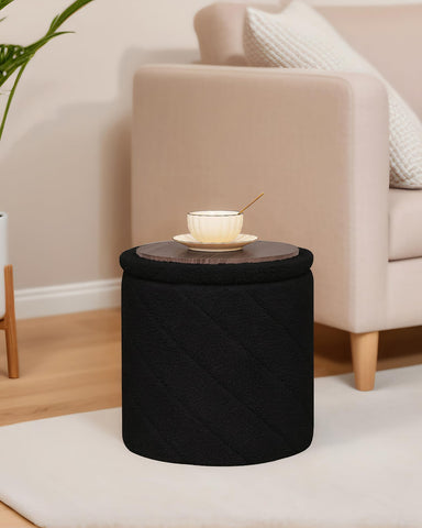 Bonlife Round Ottoman Stool with Storage Seat,Folding Footstool,Black,33cm